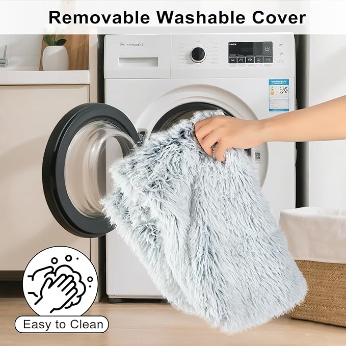 Fluffy Orthopedic Dog Beds for Small Dogs with Washable Removable Cover Dog Crate Bed Egg Crate Foam Support Plush Pet Pad Mat with Anti-Slip Bottom(Grey,30 * 20)
