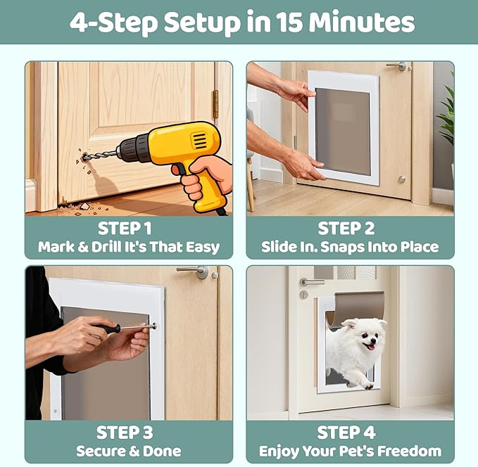 Durable Pet Door, Aluminum Door for Dog and Pets, Medium Doggie Door with Double Automatic Closing Magnetic Flaps, Ideal for Interior and Exterior Doors, Screen and Wall, Weather Resistant