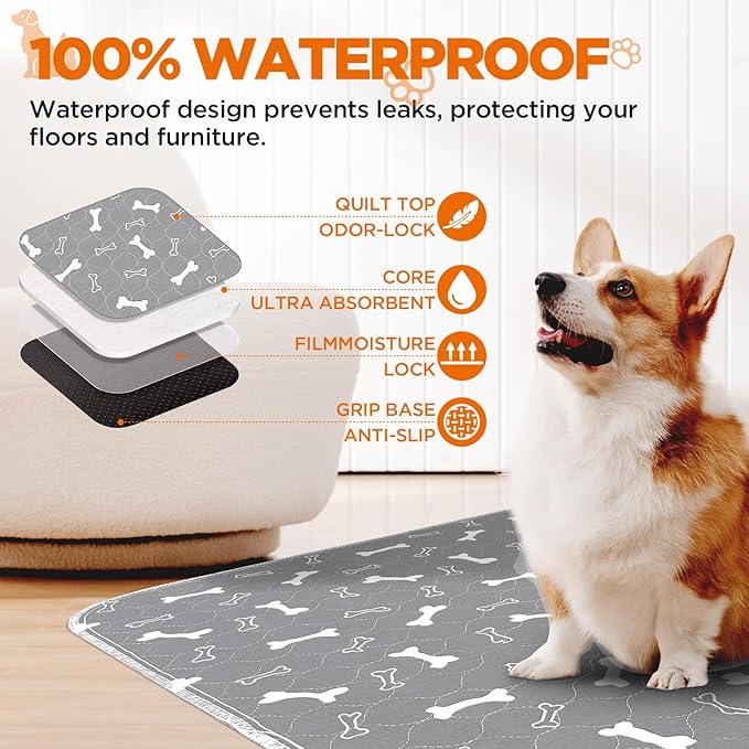 Washable Pee Pads for Dogs Large 48" x 48" 2-Pack Reusable Puppy Pads Pet Training Pads, Fast Absorb Dog Mats, Waterproof Whelping Pad, Non-Slip Protects Against Urine Leakage