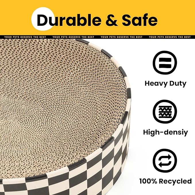 Cat Scratcher Cardboard, 2-in-1 Oval Scratching Pad & Lounge Bed, High-Density Corrugated Board with Enclosed Bottom to Catch Debris, Furniture Protector for Indoor Cats & Kittens