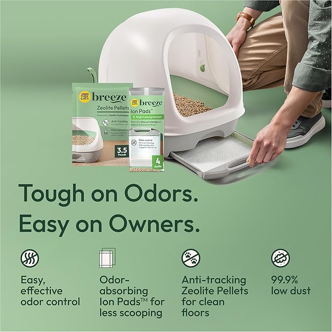 Purina Tidy Cats Breeze Covered Cat Litter Box System Kit with Pellet Cat Litter, Hooded Litter Box, and Litter Box Pads
