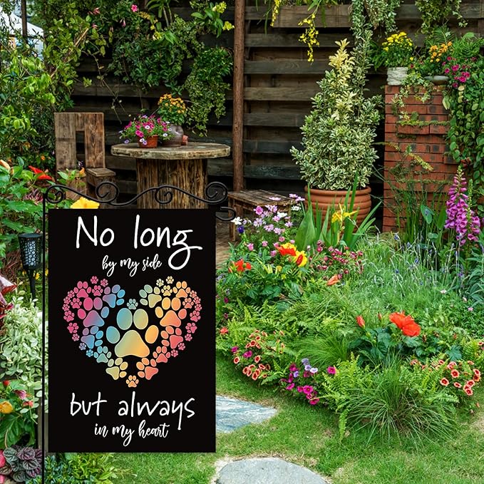 No long by my side but always in my heart Garden Flag,Pet Memorial Garden Flag,Lost Pet Memorial Gifts Outside Decorations Yard Lawn Farmhouse Double Sided.12 x 18 Inch