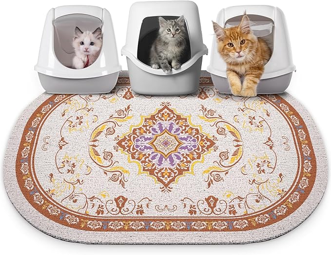 Bienbee Cat Litter Mat, 40" x 30" Jumbo Size Litter Box Mat Rug with Non-Slip Bottom, Urine and Water Proof, Easy to Clean Cat Supplies Essentials for Indoor Kitty Kitten Floor,Brown XL