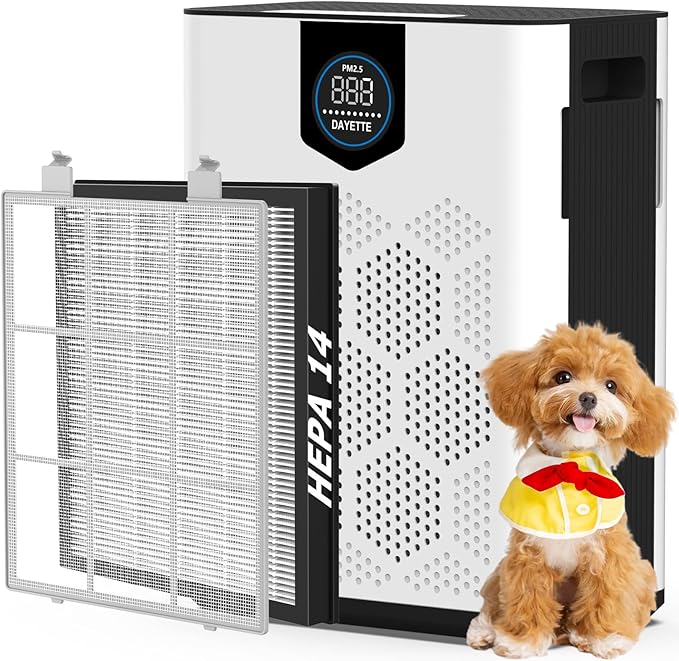 DAYETTE Air Purifiers for Home Large Room Up to 2400 Ft² with HEPA 14 Filter, Pet Air Purifier with Washable filter for Bedroom with Fragrance, Air Cleaner for Smoke Dust Pets Hair Odor, Pearl White