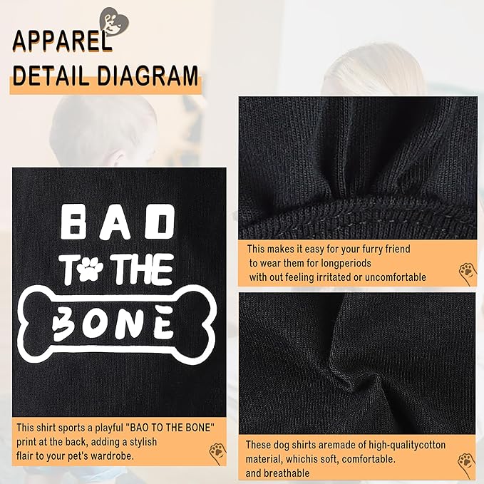 Discover Cozy Cotton Canine Wear: Soft, Lightweight, and Breathable Dog Shirt Vest with Eye-Catching Graphics(Bad to The Bone), Keeping Your Furry Friend Warm and Comfy! Black XXL