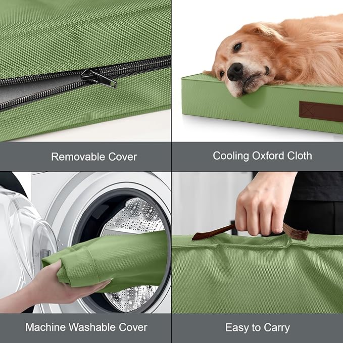 Outdoor Orthopedic Dog Bed for Medium Dogs & Cats, Waterproof Flat Pet Mat with Egg Crate Foam & Washable Removable Oxford Cover, 30x20 Inch, Light Green