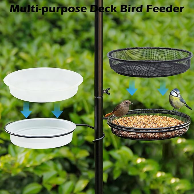 Bird Feeder Station with Metal Mesh Tray and Water Bowl for Outdoor Deck Railing Feeder Platform, Bird Bath and Bowl Replacement Accessory