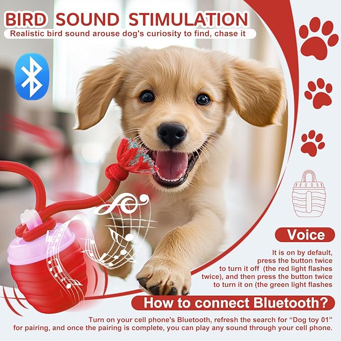 Interactive Dog Toy, [Newly Upgraded] Motion Activated Rolling Squeaky Ball for Medium/Large Dogs, Automatic Moving Dogs Ball for Boredom, USB Rechargeable(Red)