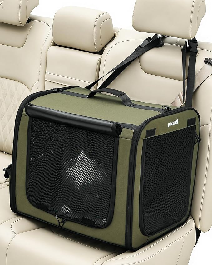 Pecute Dog Car Carrier Light Weight 19.7×16.9×14.8in, Dog Carrier Easy to Assemble, Dog Car Crate Portable and Breathable,Pet Carrier for Indoor and Outdoor, Dog Travel Crate with Curtain Green