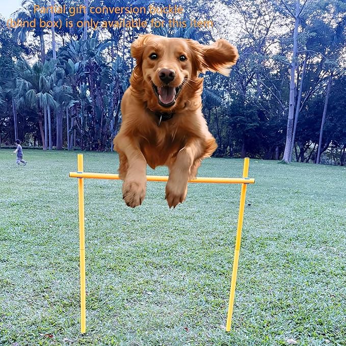Dog Agility Equipment, Agility Poles, Dog Jumps, Outdoor Obstacle Course with 6 Weave Poles and Adjustable Jump Bar, Partial Gift Conversion Buckle (Blind Box) Yellow