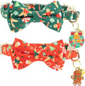 Faygarsle 2 Pack Christmas Cat Collar Set, Red and Green Gingerbread Pattern, with Bells and Bows, Breakaway Safety Feature