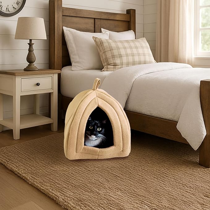 Cat House Indoor Cat Bed with Removable Foam Cushion, Plush Cat Tent Bed for Small Pets, Comfortable Cozy Hideaway for Cats, Kittens, Rabbits, Guinea Pigs, Ferrets, Hedgehogs, by PETMAKER