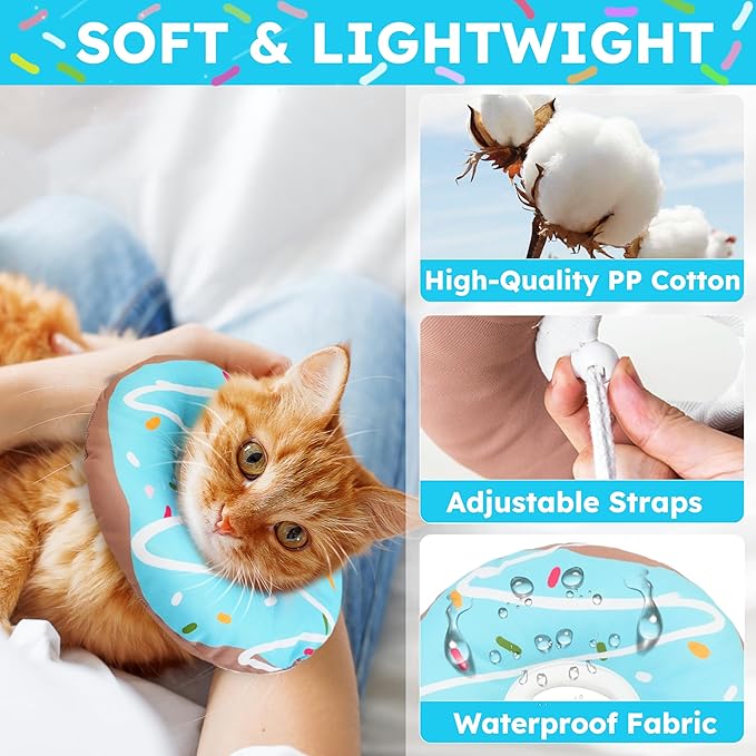 Cat Cone Collar Soft, Waterproof Cat Recovery Collars Spay Cones to Stop Licking Cute Donut E Collar After Surgery Anti-Lick Wound Healing Safety Elizabethan Collar for Kittens (Donut Blue, Medium)
