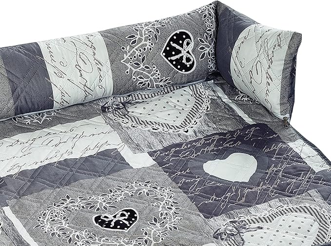 Brilliant Sunshine Quilted Calming Dog Bed Mat, Removable Washable Cover, Cushion Protector and Couch Covers for Dogs, Pets, Cats, Medium, Grey Heart Love Patchwork