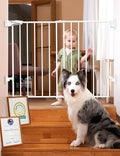 Babelio Baby Gate for Stairs, Kitchen & Doorways, No Bottom Bar| Easy Installation| One-Handed Operation| Auto-Close| Hardware Mount (Drill Needed) Safety Dog Gate (White - B17, 24-39" W, 28" H)