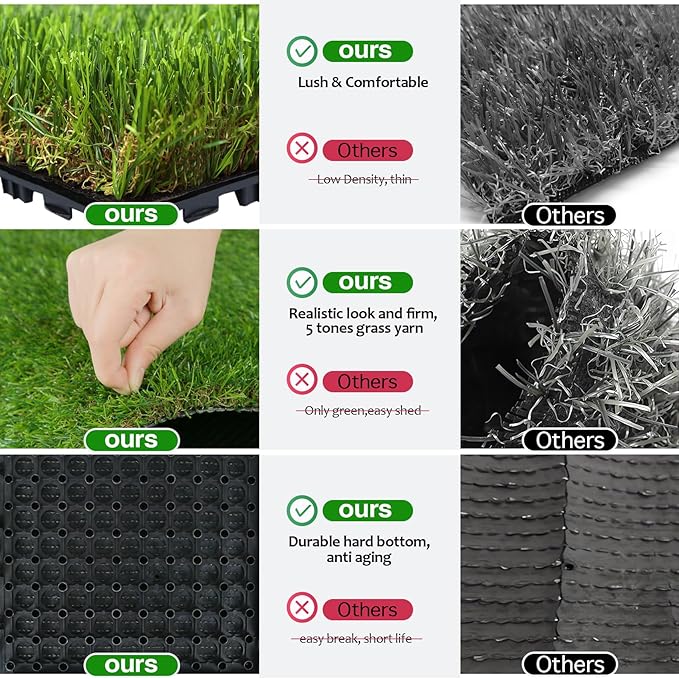XLX TURF Interlocking Fake Grass Tiles for Dogs Potty - Pets Friendly Artificial Grass for Dog Kennel Outdoor Patio Balcony & Home Decor, 12"x12" 9 Pack