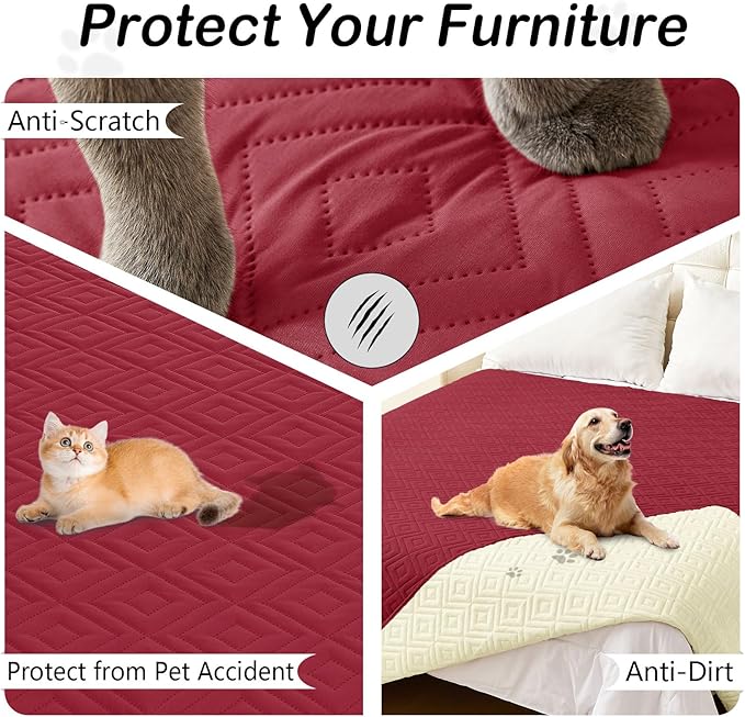 hyha Waterproof Dog Blanket, Soft Dog Bed Cover Pet Blankets, Waterproof Sofa Couch Cover for Dogs Washable, Reversible Pet Couch Covers for Sofa Furniture (52x82 Inch, Wine Red/Beige)