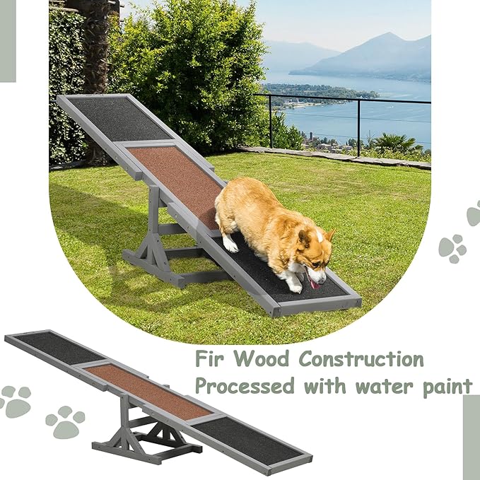 71" Dog Agility Seesaw Outdoor for Training and Exercise, Wooden Platform Dog Agility Training Equipment - Dog Obstacle Course Backyard Run Game Toy (Gray)