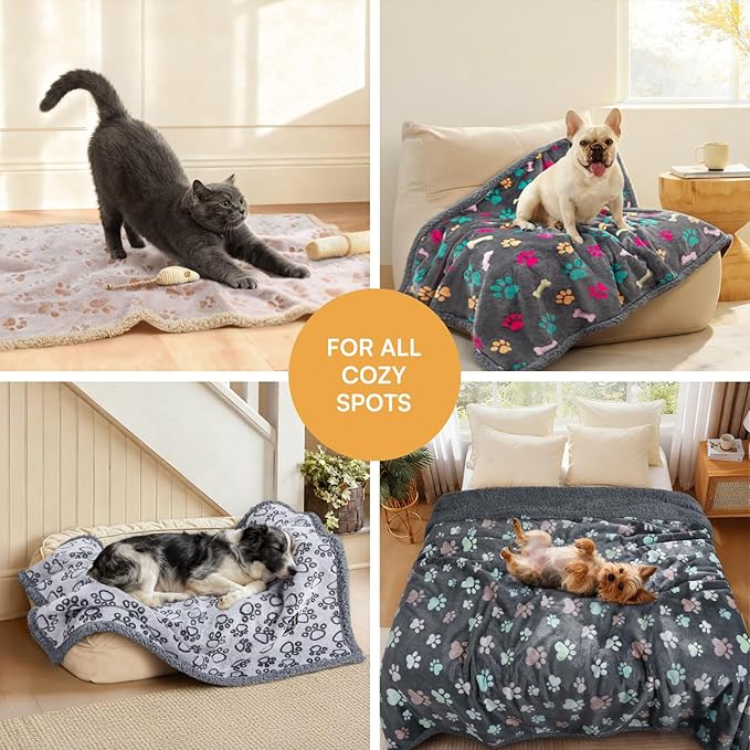Luciphia Waterproof Pet Blankets for Couch Sofa Bed Cover Cat Liquid Pee Proof Washable Soft Fluffy Large Dog Blanket Reversible Furniture Protection Puppy Grey Paw Thicken King Size（100" x 85"）