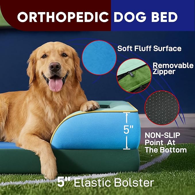 Comfort Expression Orthopedic Dog Bed for Extra Large Dogs 45x35 Inch, Waterproof Egg Crate Foam XL Pet Bed with Removable Bolsters, Dog Couch with Washable Cover & Non-Slip Bottom, Dallas