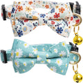 Faygarsle 2 Pack Cotton Designer Breakaway Cats Collar with Bow Tie and Bell Cat Collars for Girl Female Cat Collar with Bell Collars for Cats Flower Pattern