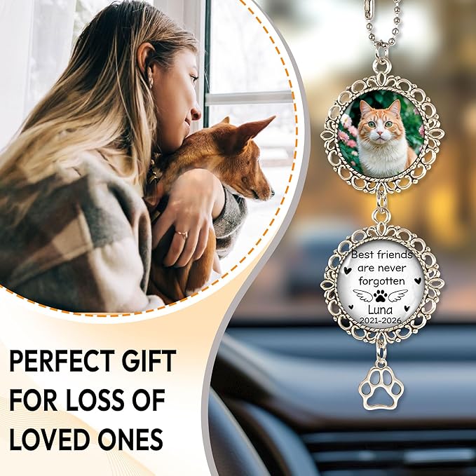 Hyturtle Personalized Pet Memorial Car Hanging Ornament - Custom Photo Pet Memorial Gifts Rearview Mirror Hanging Accessories - Loss of Dog Sympathy Gift - Dog Remembrance Gifts