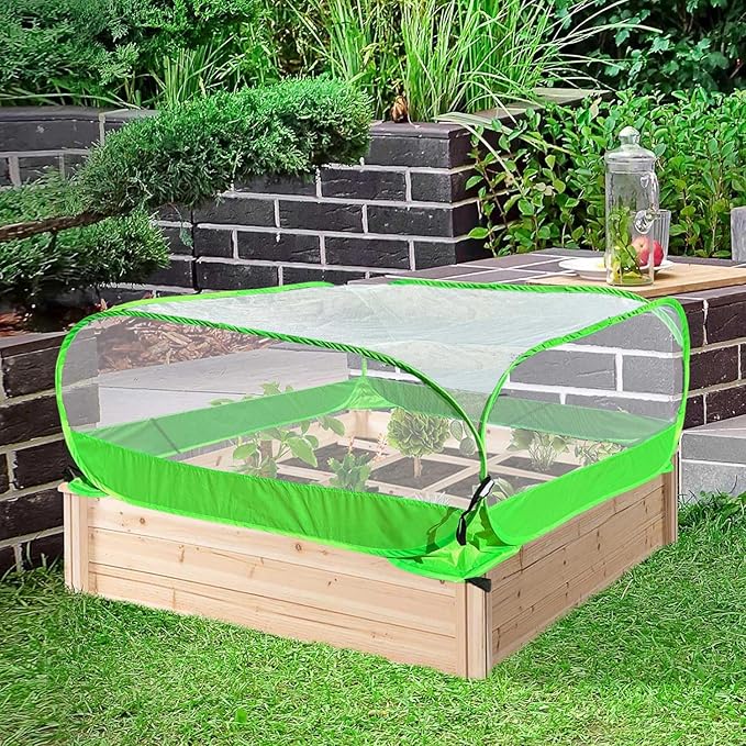 Pop-up Garden Mesh Plant Cover Outdoor Tent Garden Cover Mesh Bird and Pest Protection Guard for Raised Bed Protection Fruits Vegetables Seedlings and Herbs (1pcs 35.4x35.4x27.5in Without Bottom)