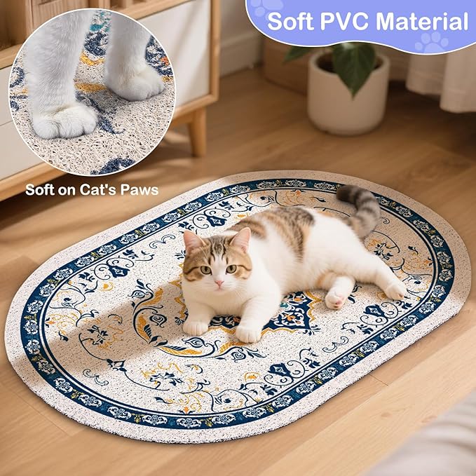 Bienbee Cat Litter Mat, 33" x 22" Large Size Litter Box Mat Rug with Non-Slip Bottom,Urine and Water Proof, Easy to Clean Cat Supplies Essentials for Indoor Kitty Kitten Floor, Blue L