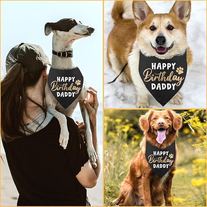 Happy Birthday Daddy Dog Bandana Black Puppy Bandanas Birthday Decorations Photo Prop Pet Scarf Pet Accessories for Dog Lover Dad