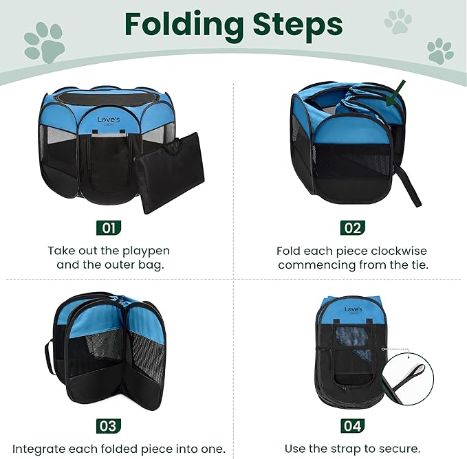 Love's cabin Pet Puppy Dog Playpen, Large Dog Tent Crates Cage Indoor/Outdoor, Portable Playpen for Cat, Foldable Pop Up Dog Kennel Playpen with Carring Case, Removable Zipper Top, Blue