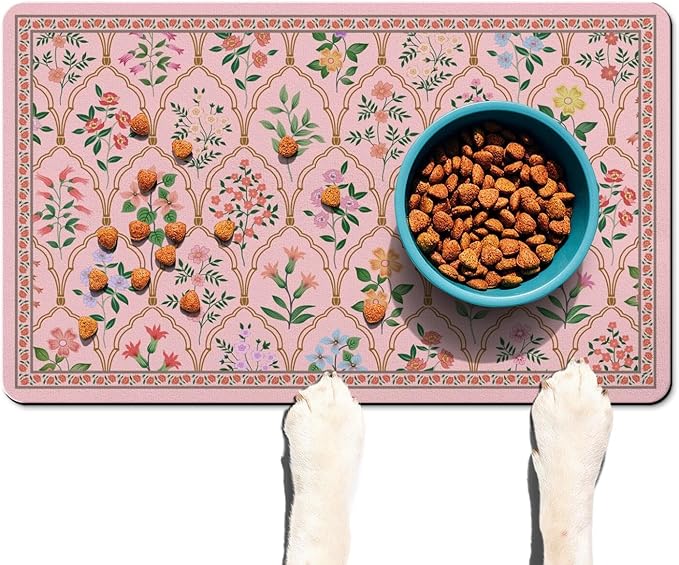 Absorbent Pet Dog Bowl Mat for Food and Water, Pet Cat Food Feeding Mat with Non Slip Rubber Backing, Dog Food Mats for Floors Waterproof, 12"x20"