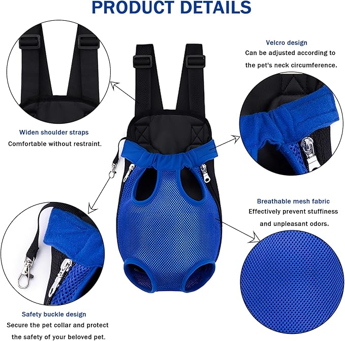 Pet Carrier Backpack, Adjustable Pet Front Carriers for Small Medium Dogs Cats 5-18 Lbs, Legs Out, Dog Cat Carrier Backpack for Hiking,Camping,Traveling,Cycling (Blue, Large（Fit:10-18lb）)
