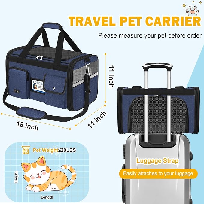 HUANLANG Cat Carrier Airline Approved,Soft-Sided Dog Carriers for Small Dogs Medium Cats,Pet Travel Carrier Up to 20 Lbs,Collapsible Cat Bag