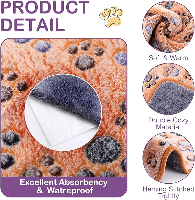 Hestya 4pcs Waterproof Dog Puppy Pads Soft Cat Blanket Dog Sleeping Mat Absorbent Pet Blanket Paw Pattern Warm Pads Fleece Puppy Potty Training Pads Reusable Food Bowl (30 x 21 inch)