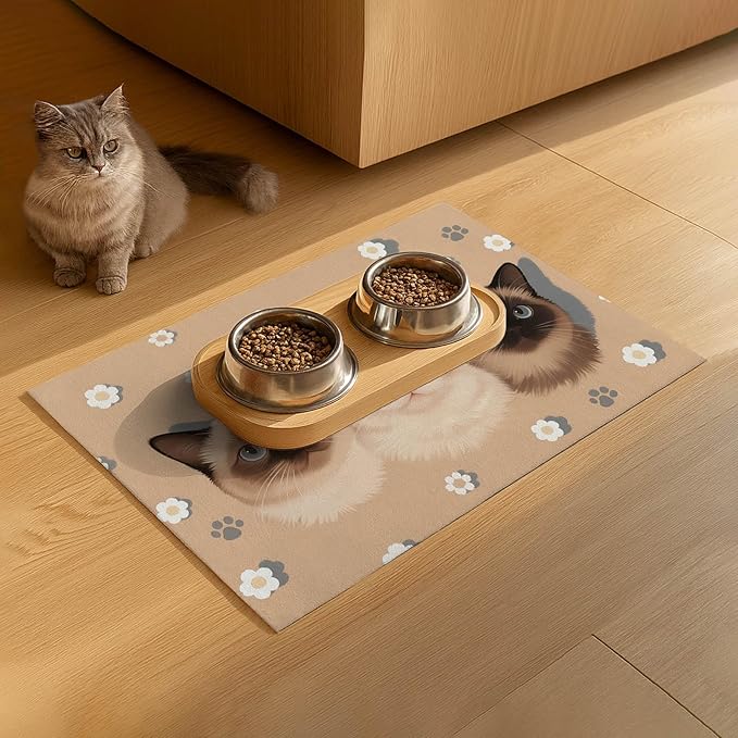 Cat Feedings Mats 20x12 inch Cute Cat Print Pet Bowl Placemat Non Slip Mat for Cats Food and Water Indoor Cats Feeding Station Pet Meal Mat for Small Pets Kitchen Floor Use