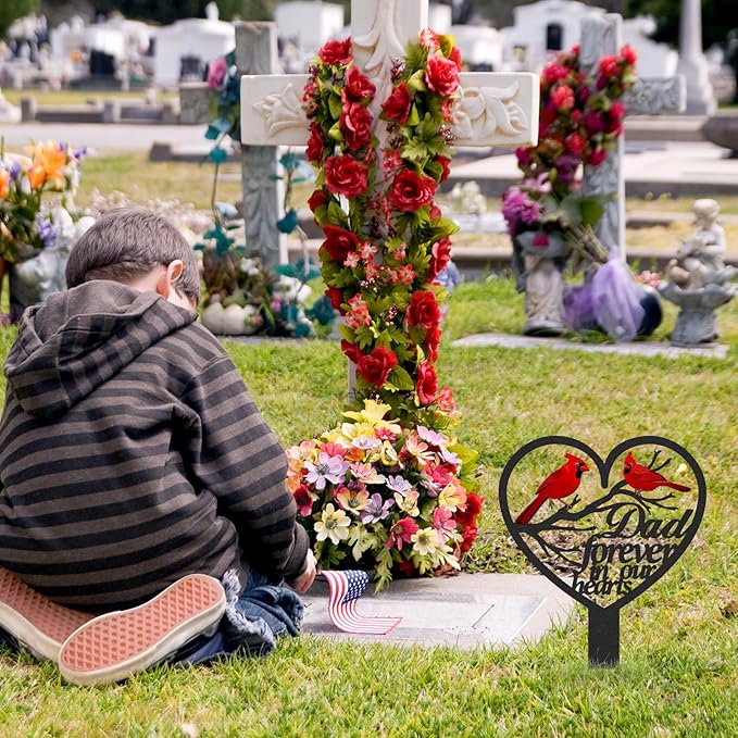 Dad Grave Decorations for Cemetery, Metal Sympathy Memorial Stakes for Loss of Father, Cardinal Cemetery Decorations for Grave Outdoors Yard Garden(12 X 7.5 Inches)
