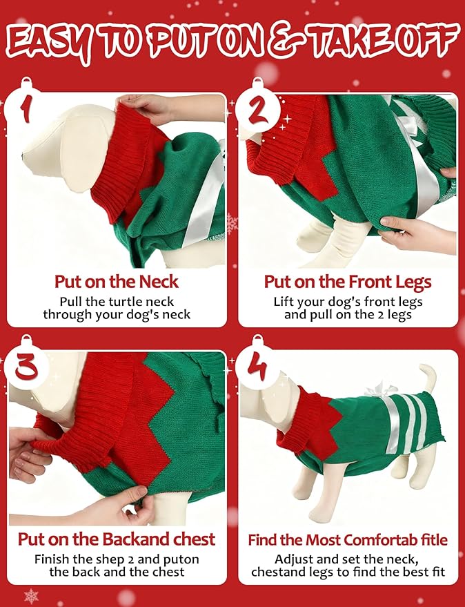 Dog Christmas Sweater, Soft Warm Pet Clothes Coat for Small Medium Large Dogs and Cats Boy Girl, Fall Cozy Holiday Turtleneck Knitting Collar Pullover Pup Outfit Costume for Thanksgiving New Year