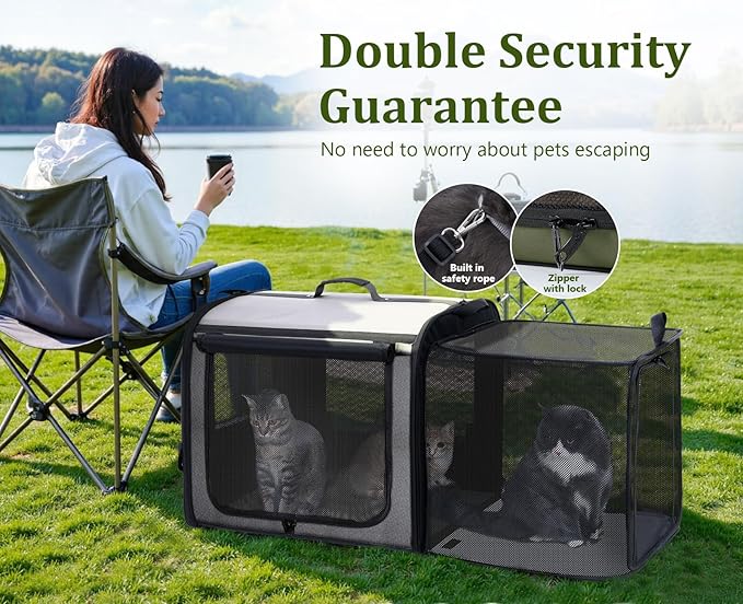 Pecute Dog Car Carrier Stable and Light Weight, Expandable Extra Space Dog Carrier for Cars, Breathable Dog Car Crate, Foldable Pet Carrier for Both Indoor and Outdoor Use, Pet Travel Crate Gray