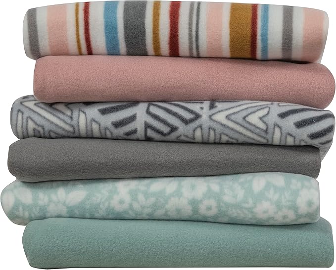 Fleece Throw Blanket Set Bulk for Travel Kids Outdoor Wedding Pet (Assorted #2, Pack of 6 50x60 Inches)