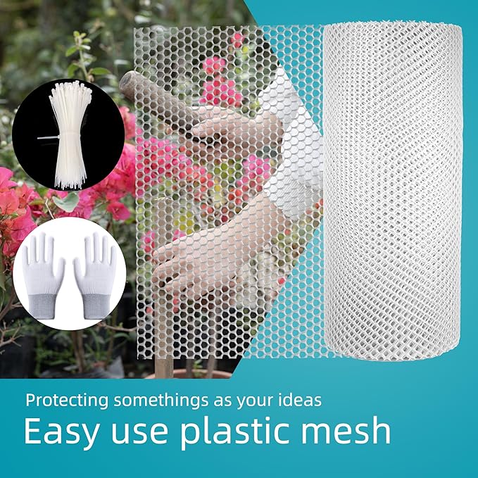 Pet & Garden Safeguard - 15.7IN x 49.2FT Roll - White Plastic Netting, Multi-Use Decorative Fence for Poultry, Dogs, Rabbits,Chicken and Snake Barrier