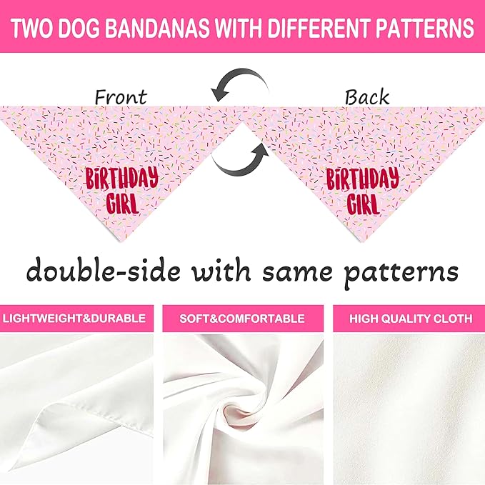 Birthday Girl Dog Bandanas 1 Pack, Pink Donut Theme Dog Scarfs Bibs, Triangle Reversible Pet Scarves for Birthday Girl Handkerchief for Small Medium Large Dogs (Pink, Large)