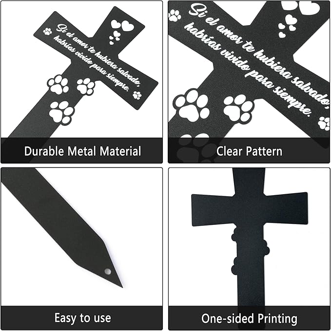 BUoonyer Spanish Cemetery Decorations for Grave - Spanish Pet Metal Memorial Grave Markers, Dog Cat Cross Garden Sympathy Plaque Stake, Remembrance Graveside Burial Decor Sign for Outdoor Outside Yard