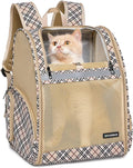 Cat Backpack Carrier for Small Dogs and Medium cat Puppy Kitten Bunny Pet Carrier Backpack Collapsible with Fully Ventilated Mesh with Safety Leash (Khaki, 12.9" L x 10.62" W x 15.5" H - M)
