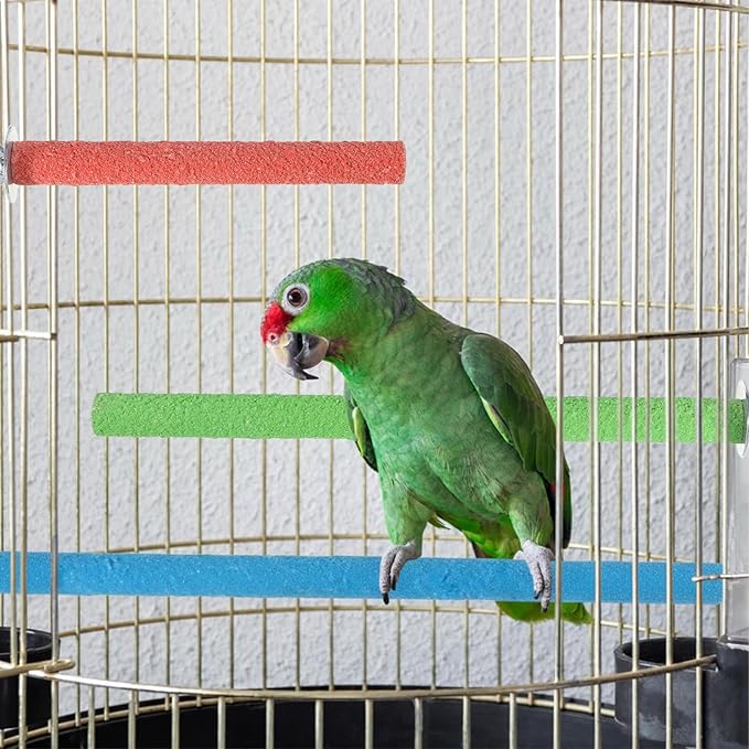 4 Pcs Bird Perch Stand Toy Parrot Perch Stand, Wood Bird Cage Perches Toy Platform Paw Grinding Stick Perches Cage Accessories for Small Medium Birds Like Parakeet Budgies Lovebird (Color Random)