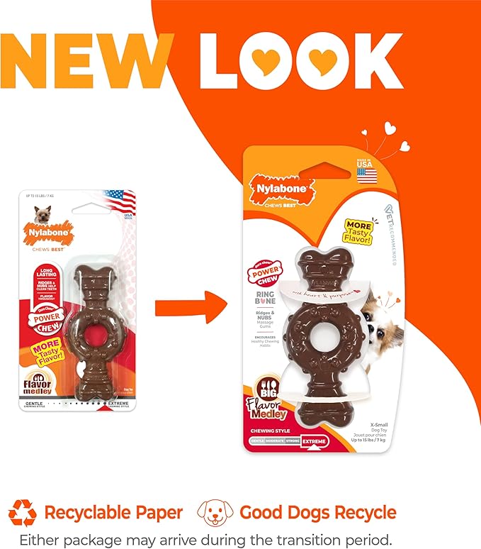 Nylabone Ring Bone Power Chew Toy for Dogs, Durable Dog Toys for Aggressive Chewers, Dog Chew Bone, Long Lasting Flavor Medley Flavor, For X-Small Dogs - Up to 15 lbs, 1 Count