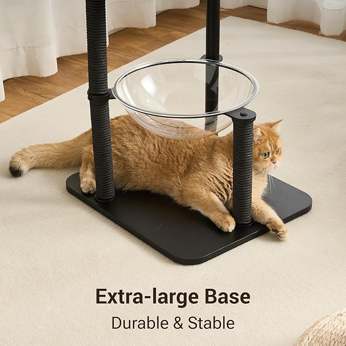 Modern Cat Tree Tower for Indoor Cats up to 12lbs, 34" H Furniture-Style Metal Cat Tower with Scratching Posts, Wood Cat Bed with Soft Plush Cushion Washable, Acrylic Capsule, Classic Black