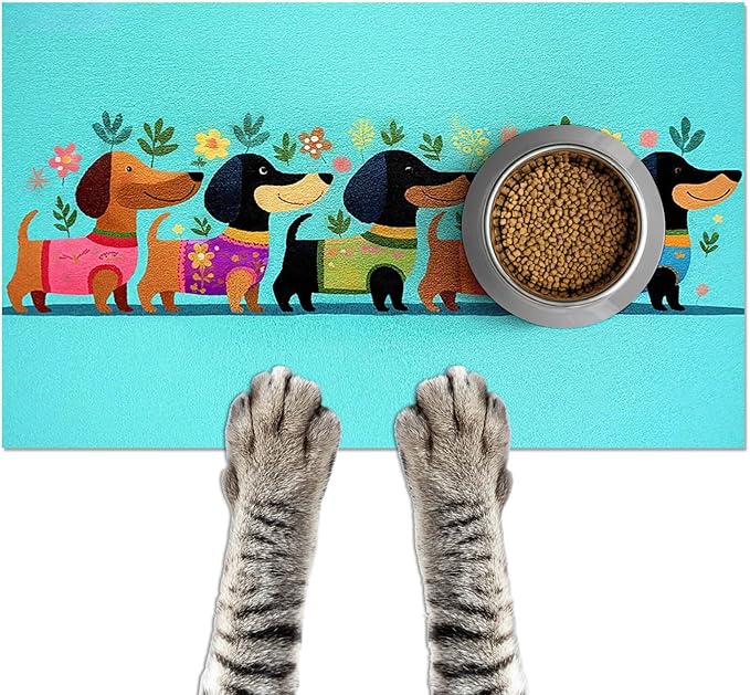 Spring Dachshund Pet Feeding Mat 24x16 Inch Cute Pet Feeding Area Mat Pet Food Mat Pet Mats for Food and Water Dog Mat for Food and Water Indoor Feeding Corner Kitchen Floor Decor