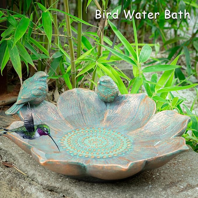 MUMTOP Bird Baths for Outdoors, Antique Outdoor Garden Bird Bath Resin Birdbath Bowl with Vintage Bird Ornament for Outside Yard Table Decor