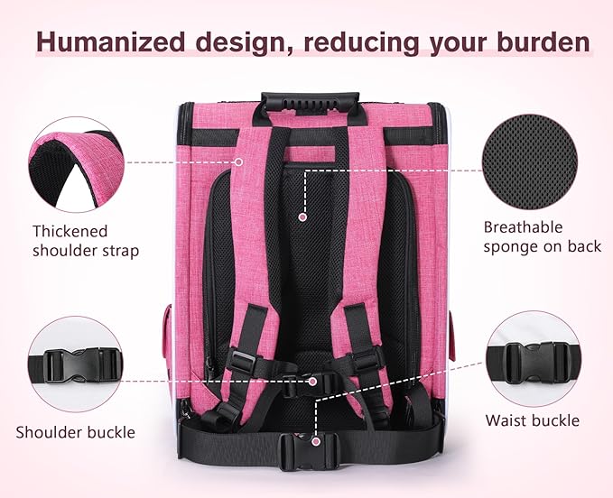 Pecute Cat Backpack Carrier Expandable, Pet Backpack for Cats & Small Dogs Up to 11lbs, with 4-Side Breathable Mesh, Multi-Entry & Lockable Zippers for Travel, Hiking, Camping - Hands Free, Pink