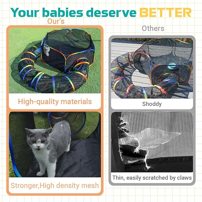 LUCKITTY Portable Cat Enclosure - 2-in-1 Outdoor Catio with Tent & Tunnel, Foldable Playpen for Indoor Cats, Includes Storage Bag for Cats & Small Animals Rainbow Color